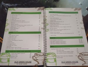 Menu at Old Green House Cafe in Mysore