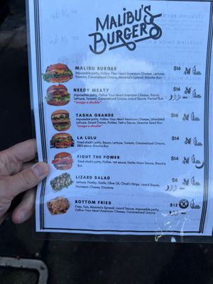 Menu at Malibu Burgers in San Rafael