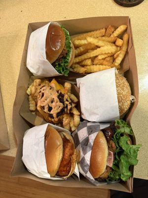 We loved the La Lulu, Needy Meaty, Tasha Grande and Fight the Power burgers and the Hella Fries    at Malibu Burgers in San Rafael