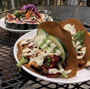 Raw tacos and raw sushi *vegan* at 24 Carrots in Tempe