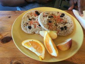 Vegan carrot cake pancakes...so good! at 24 Carrots in Tempe