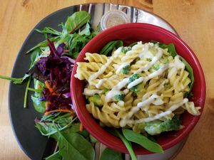 Mac,  broccoli and cashew cheese at 24 Carrots in Tempe