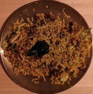 Tempeh and Brussels Sprouts Fried Rice at The Sudra - 28th Ave in Portland