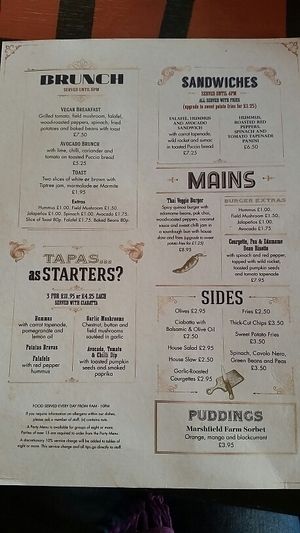 Vegan Menu at The Cosy Club in Cardiff