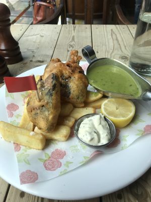Vegan and gluten free fish and chips  at The Cosy Club in Cardiff
