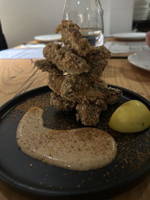 Portobello fries - incredible!   at Village of OM in Sacramento