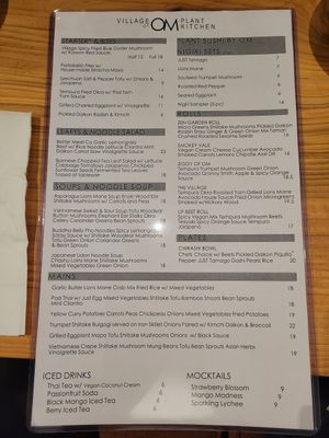 Updated menu (12/19/2024) - fully vegan! at Village of OM in Sacramento
