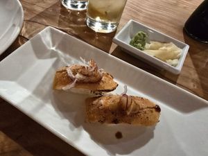 Oshi salmon nigiri at Village of OM in Sacramento