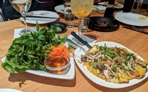 Vietnamese Crepe: 
w/ Shiitake Mushrooms, Mung Beans, Tofu, Bean Sprouts, Asian Herbs, Vinaigrette Sauce at Village of OM in Sacramento