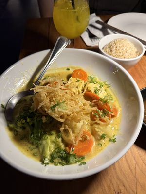 moms curry and the mango madness in the back  at Village of OM in Sacramento