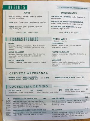 Menu in Spanish only - Page 3 Drinks at Lucuma in Guadalajara