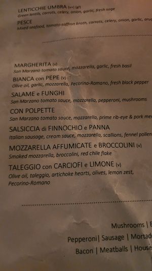 Pizza with v can be made vegan with vegan cheese, vegan sausage or vegan pepperoni with additional charge at FERRO in Idyllwild