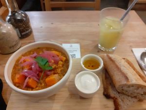 Dahl with homemade lemonade at Le Pain Quotidien - Varenne in Paris