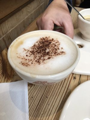 The vegan cappuccino ^  at Le Pain Quotidien - Varenne in Paris
