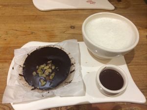 Chocolate tart and hot choc at Le Pain Quotidien - Marais in Paris