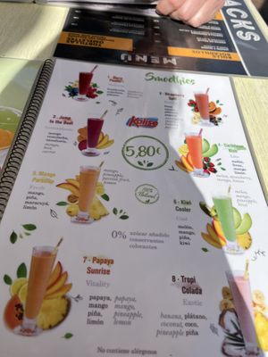 Drink menu  at Ten O'Clock in Tenerife