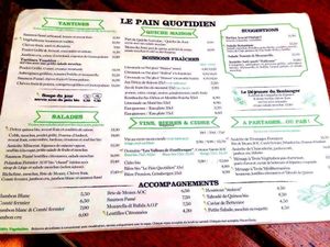 food and drinks menu at Le Pain Quotidien in Aix-en-provence