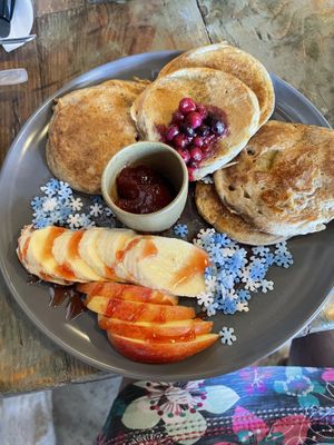 Vegan cloud pancakes (jam option, chocolate also available)  at Coffee Circus Connections - Marsaskala in Wied Il-ghajn