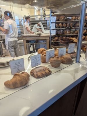 Vegan corner with 4 options this fall Saturday morning - plain croissant, bear claw, morning bun, and chocolate croissant at Beloved's Bakery and Cafe in Reno