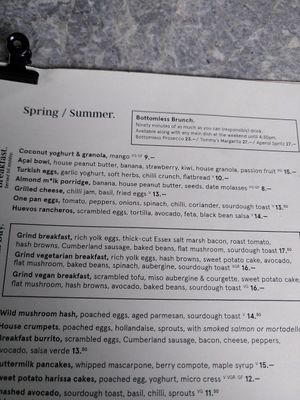 Menu at Grind - Shoreditch in London