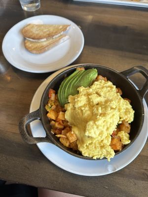 Vegan Bravas Skillet with sourdough toast   at Harvest Room in Palos Heights