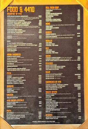 Menu at Cafe4410  in Dingboche