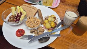 Vegan feast at Cafe4410  in Dingboche