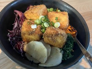 Crispy tofu bowl - it’s huge!   at Yoi in Stockholm