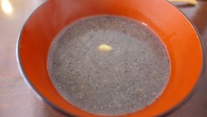 black sesame and salt soup at Salloga in Sapporo