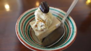 dessert made from tofu and red beans at Salloga in Sapporo