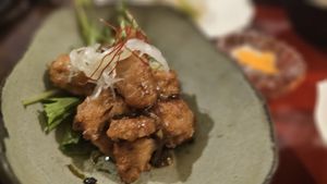 Handmade soy ball (Karaage) at Salloga in Sapporo