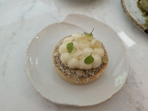 Yuzu hazelnut tart (the other favourite) at Benevola in Barcelona
