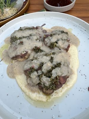 lions mane steak with mash potatoes   at TAAMA Restaurant in Dubai