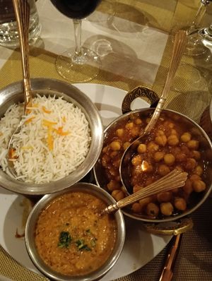 Rice with spicy sauce and chickpeas at Ristorante Shri Ganesh in Turin