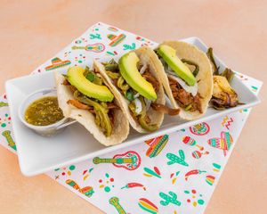 ASADA TACOS
Grilled seitan steak and spring onion, topped with cactus salad and creamy avocado.
 at El Nopalito Vegan Taqueria - Food Stall in Fort Lauderdale
