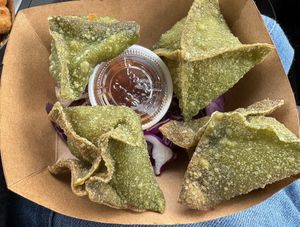 “Lobster and cheese” wontons   at Inomoni Vegan Dim Sum - Pop Up in Los Angeles