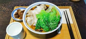 Wonton noodle soup and "smoked fish" on the side at Yutongzhai - 毓彤•斋 in Guangzhou