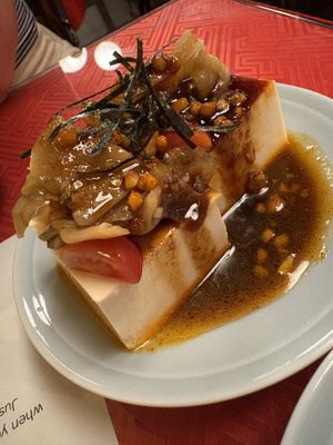 Vegan Chinese style Tofu (cold)  at Vegan Izakaya Masaka (ヴィーガン 居酒屋 真さか)- Kyoto in Kyoto