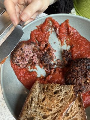 Inside of a chia seeds meat ball  at Schwein in Vienna