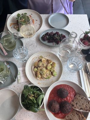 Brussel sprouts, beetroot, cauliflower, meatballs   at Schwein in Vienna