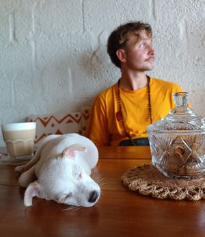 Cappuccino with pure Almond milk & happy guests at Cyra Cafe in Varkala