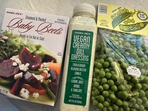 The dill dressings is sooo good, disappointing it contains canola oil, but still so good.   Beets and peas made for a nice salad!  at Trader Joe's in Rochester