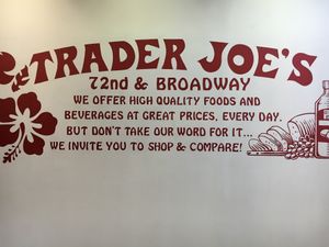 Sign in front at Trader Joe's - Broadway in New York City