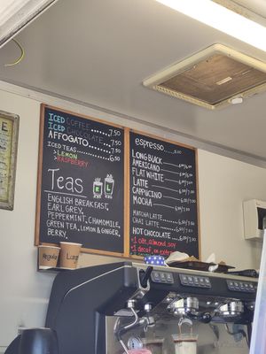Coffee and tea menu at Bruce Bay Coffee Cart in Bruce Bay
