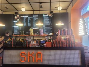 Bright, cheerful cafe area with about 10 seats. at SKA - სკა ჯუს ბარი in Tbilisi