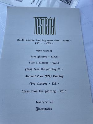 Wine pairing available  at TestTafel in Amsterdam