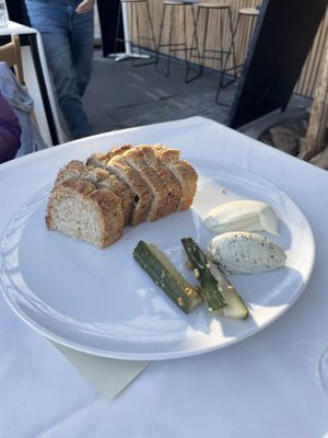 Bread with bay leaf aioli, cucumber mustard pickle and burnt spring onion butter   at TestTafel in Amsterdam