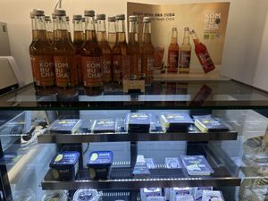 Vegan products such as Violife vegan cheese and butter, kombucha and oat milk available for sale  at Pureun Deli - 푸른델리 in Seoul