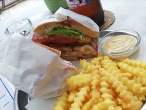 Crispy tofu burger, bun swapped with focaccia at Qubik Mutfak in Mugla