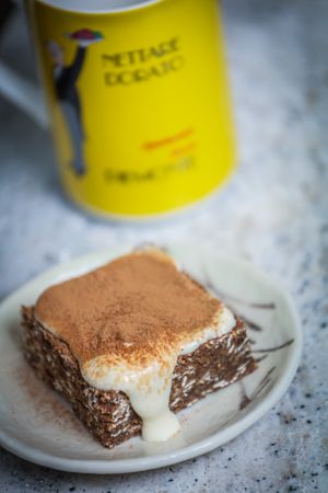 Tiramisu baked oats at JUST BE Healthy Meals in Chicago